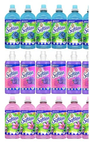 STUDIO.MUNET-SET kompatibel mit 18x650ml Softlan Weichspüler Bouquet der Düfte | 3 tolle Sorten | Passion Rose | Paradise Collection | Tropische Frische 558WL + Sisal Bag