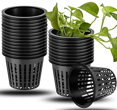 behone 20 Stück Wasserkultur Pflanzkorb, Pflanzkorb für Hydrokultur-Pflanzen, Net Pot für hydroponics Garden Töpfe Kunststoff Hydroponics Net Pot Eimer Korb, Schwarz