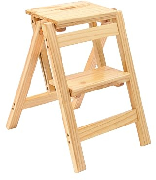 TOF&HAMY Folding Step Stool Step Ladder 2 Tier, Multi-Functional Folding Solid Wood Ladder Stool, Step Stool Household Muliti-Color Step Ladder Stool for Household and Office 330lbs,Natural,2step