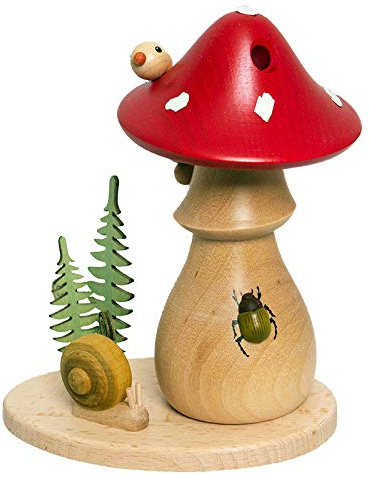 Kuhnert Rauchpilz Fliegenpilz - Räucherfigur als Pilz - ca. 14 cm - in Naturfarben - handgefertigt – Original Holzkunst aus dem Erzgebirge - Made in Germany