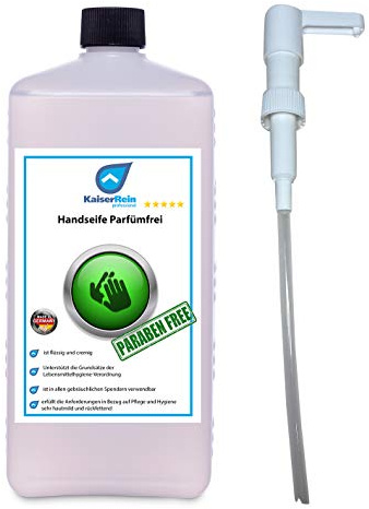 KaiserRein Handseife und Duschgel Parfümfrei 1 L I DERMATEST - Sehr Gut I mit Spender ohne Parabene I auf Basis ökologisch wertvoller Rohstoffe I mild und rückfettend