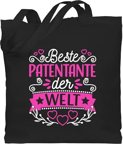 Baumwolltasche - Geschenk Taufpatin - Beste Patentante der Welt - fuchsia/weiß - Unisize - Schwarz - einkaufstasche goti paten geschenke patentanten godi baumwolle für die patin gotti coolste