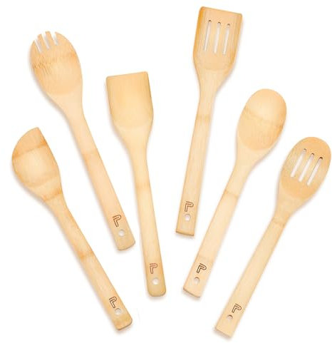 Cucchiai in legno per cucinare, set di 6 cucchiai in legno, spatola in legno per cucinare, cucchiaio in legno di bambù scanalato, set di utensili da cucina in legno di alta qualità