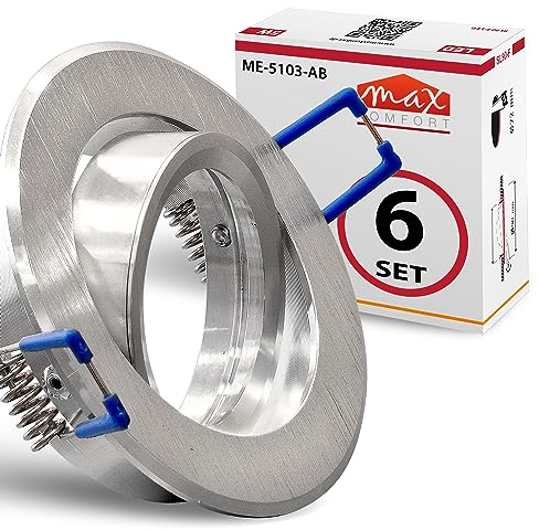 Maxkomfort 6x Einbaustrahler IP20 mit GU10 Fassung Rund Alu Gebürstet Schwenkbar Einbauspot Einbauleuchte Rahmen Rostfrei Deckenspot Strahler Spot 5103