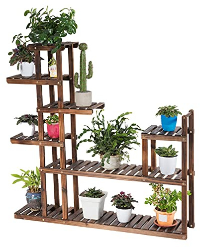 GIANTEX Blomställ 7 nivåer växthylla av gran blomhylla växttrappa flera våningar blomtrappa utomhus trädgård balkong terrass 120 x 25 x 120 cm