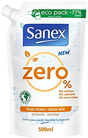 SANEX Zero% - Recambio de gel de ducha - pieles secas 500 ml