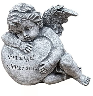 stoneandstyle Steinfigur Engel am Herz EIN Engel schütze Dich frostsicher Steinguss
