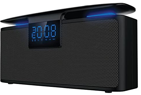 AKAI Radiosveglia e altoparlante Bluetooth, doppia sveglia, AUX, Micro SD, radio FM e batteria USB 2200 mAh, design elegante e minimalista Bauhaus ABTS-M10