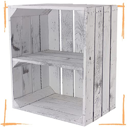 Cajas de madera vintage en cajas de frutas, cajas de manzanas, decoración con cajas de vino, color blanco, natural, negro y gris, 50 x 40 x 30 cm, estante para zapatos, estante intermedio (gris
