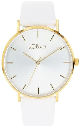 s.Oliver Armbanduhr Damen Quarzuhr Analog, mit Leder Armband, Gelb, 3 bar Wasserdicht, Kommt in Uhren Geschenk Box, 2033487