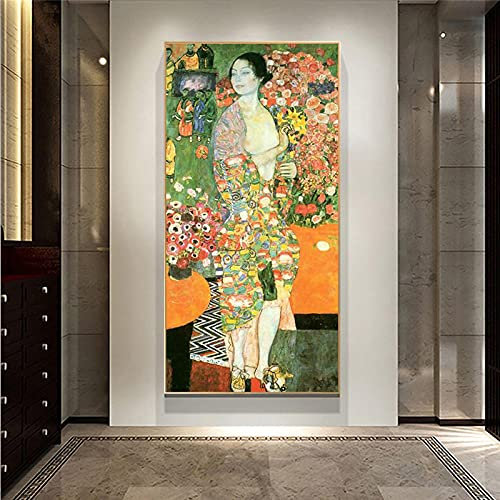 HOLEILUCK Gustav Klimt Albero della Vita Quadri su Tela Riproduzioni di Quadri Famosi Classici Moderni Gustav Klimt per Soggiorno 80x160cm(32x64in) Con Cornice
