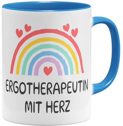 OM3® Ergotherapeutin mit Herz Kaffee-Tasse - Geschenkidee Dankeschön Praxis Therapeutin - Keramik Becher - 11oz 325ml - Beidseitig Bedruckt - Hellblau