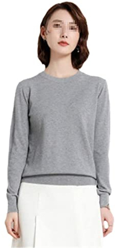 Damtröja O-hals kashmir solida pullovers smal botten långärmad ledig baströja, Gray9, XL
