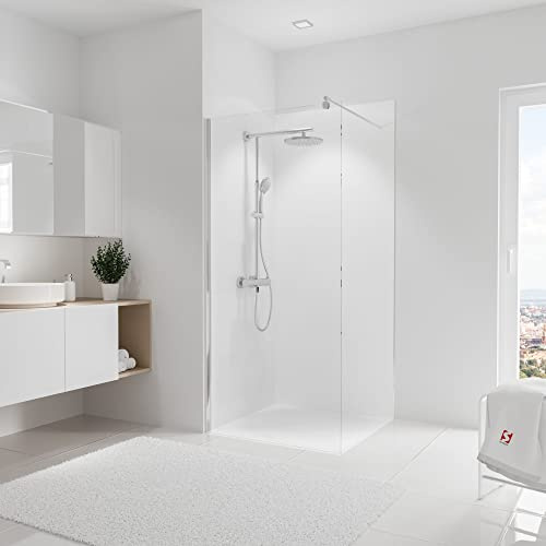 Schulte 1 panneau mural l.80 x h.210 cm, 3 mm, blanc | à coller, surface 1.68m2 revêtement salle de bain douche,avec des cales