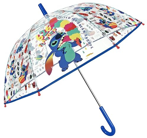 PERLETTI Stitch Regenschirm Transparent für Kinder 3 4 5 6 Jahre - Lilo Kinderschirm Manuell für Jungen Mädchen Kindergarten - Durchsichtiger Kinderregenschirm Regen Schirm - Durchmesser 74 cm