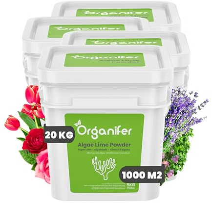 Polvo De Algas De Cal - 20 Kg - Lithothamnum Calcareum Puro - Perfecto Para Boj Y Cuidado Del Jardín - Contiene Calcio Y Magnesio - Organifer