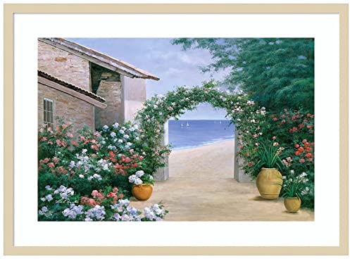 Amanti Art Framed Wall Art Print 24x33 Seaside Trellis by Diane Romanello, Beach Wall Art, Coastal Decor, Large Poster Painting Artwork for Living Room, Bedroom, Bathroom, Kitchen, Office or Business