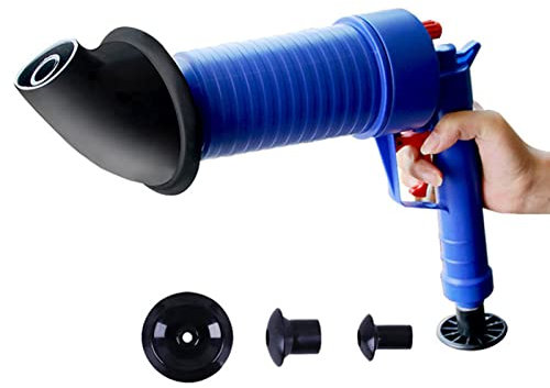 Lwuey Déboucheur de Toilettes,Pistolet Déboucher WC Air Comprimé Piston Pompe Vidange Évier Cuisine Égouts Dredge Outil avec 4 Différentes Ventouses pour Conduits Toilettes Baignoire Drain Sol Lavabo
