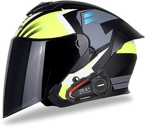 Halbhelme Motorradhelm Bluetooth Jet-Helm ECE/DOT Zertifiziert Brain-Cap Halbschale Roller-Helm Für Herren Damen Mit ABS-Helmkörper Sonnenblende 3/4 Motorrad Offener Helm 2,XL