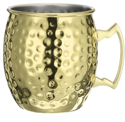 Uxcell Copper Mugs 530ml/19 OZ Hammered Cocktail Mugs, 1Pcs Pure Copper Plated Stainless Steel Shot Glass, Cocktail Drinking Mugs for Party Drinking and Gift, Gold
