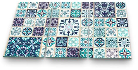 Herdabdeckplatte Abdeckung Ceranfeld Abdeckplatte Schneidebrett 3-Teilig 90x52 Mosaik Mehrfarbig Spritzschutz Glasplatte Ceranfeldabdeckung Schutz Herdschutz Sicherheitsglas Glasschneidebrett 3x30x52
