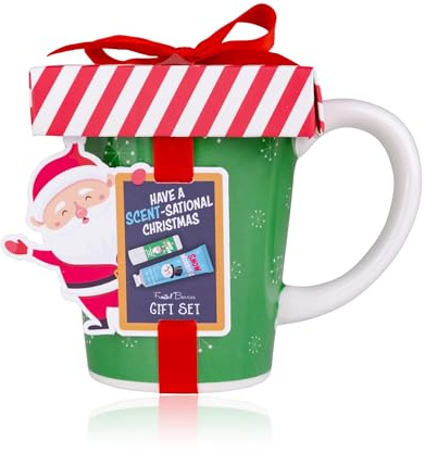 Accentra Santa & Co - Set de baño (incluye crema de manos y uñas de 30 ml, bálsamo labial de 4 g, taza (aprox. 250 ml), aroma a bayas heladas, color azul, rojo y verde