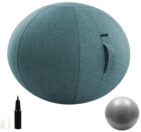 DIXII Sitzballstuhl Mit Bezug, Übungs-Yogaball Für Büro- Und Heimmuskeltraining, Fitness, Trainingsball Mit Pumpe Und Griff,B,65cm
