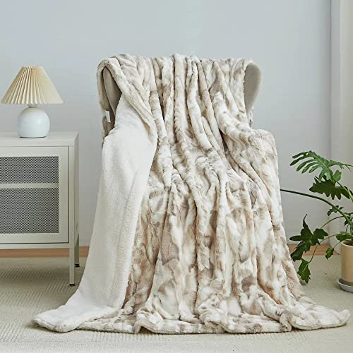 Wajade Kunstfelldecke–Sherpa Schafdecke–Comfort Luxuriöse Flauschige Kuscheldecke–weiche Decke für Couch und Bett–Marmor Beige-200x220CM