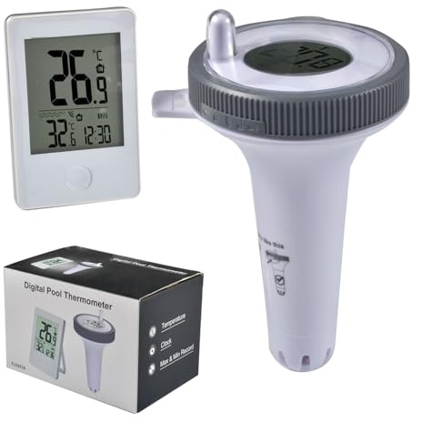 Funmo TermóMetro Flotante InaláMbrico, Termómetro Digital para Piscina con Receptor Inalámbrico LCD, Termómetro para Interior y Exterior, IP67, Resistente al Agua, para Piscinas, Bañeras, Estanques