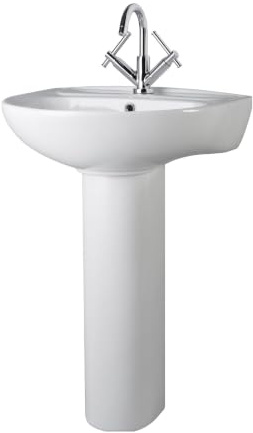 Balterley Round Ceramic 1 Tap Hole Basin & Full Pedestal - 550mm