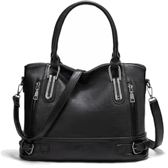 Aileese Handtaschen und Geldbörsen für Damen, Tragegriff oben, Crossbody-Tasche mit verstellbarem Riemen, PU-Schultertaschen für Damen, Style 1 Schwarz, 13.5 inch