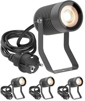 ledscom.de 4x Gartenstrahler SHINGA für außen, IP65, Stecker, anthrazit, 1x GU10 max. 15W