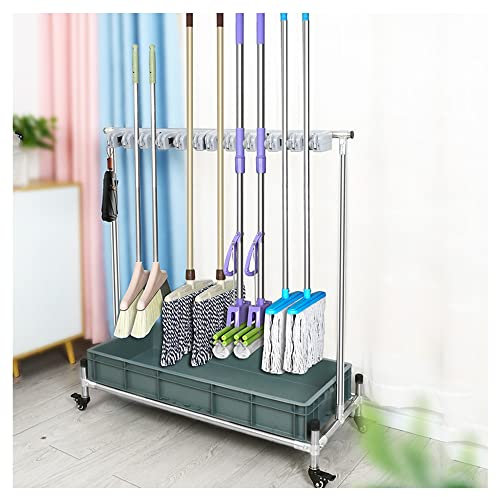 Abflussregal Besenmopphalter Beweglicher Besenmopphalter, kommerzieller Moppständer, Reinigungswerkzeugwagen, Lagerung und Organisation, Regenschirmständer, Mopp kann nasse Mopps ablegen,