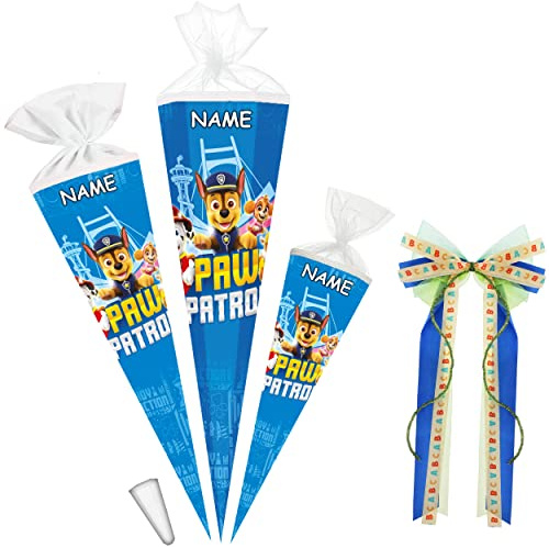alles-meine.de GmbH Schultüte - Paw Patrool 35-100 cm Größe wählbar inkl. Name - + Kunstoff Spitze + Schleife - Tüllabschluß/Filzabschluß - eckig/rund - Jungen & Mädc..