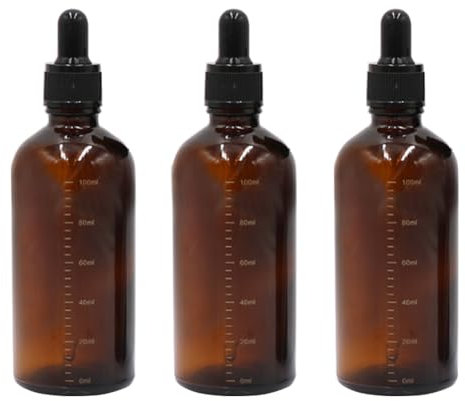 Happyupcity 3Pcs 100ml/3.3oz Empty Refillable Amber Glass Dropper Bottles with Scale Eye Dropper Essential Oil Bottles Sample Vials Travel Liquid Dispenser Container for Perfume Cosmetic