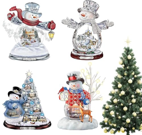 4Pcs Snowman Pendant, Sparkling Acrylic Christmas Tree Hanging Ornament, Baubles for Xmas Party Decorations
