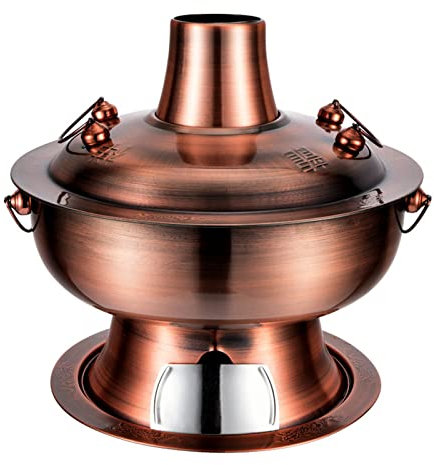 Kupfer-Hot Pot, alter Peking-Hot Pot, Vintage-Shabu-Dampfgarer-Hot Pot, Edelstahl-Hotpot aus Kupfer for Servieren von Shabu, traditioneller chinesischer Suppentopf mit Kamin for die Party zu Hause(Pur