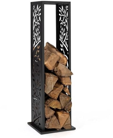 IDMarket - Range bûches Vertical Acier Noir Motif Arbre H.112 CM pour cheminée