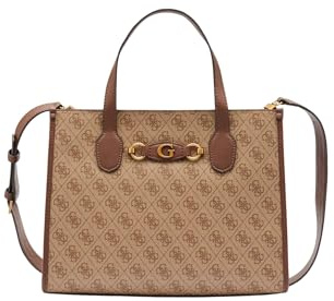 GUESS Izzy 2 Compartment Tote Latte Logo