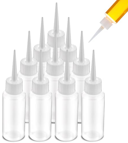 LLOUSSAK 10Pcs 50ml Plastic Small Squeeze Bottle, Precision Needle Tip Bottles, Hair Oil Applicator, Color Bottles for Hair Salon, Paint Art, Craft, Liquids, Glue