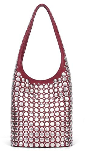 YFGBCX Y2K Geldbörse aus veganem Leder mit Nieten für Damen, Hobo-Tasche, portugiesische Nieten, Schultertasche