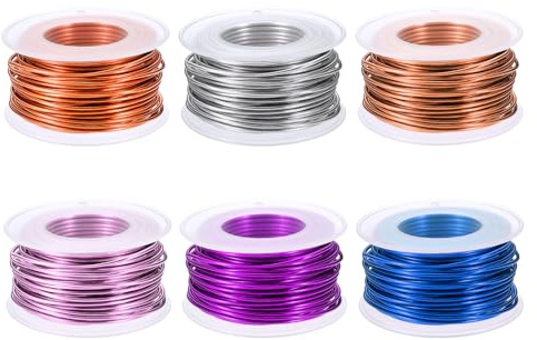 PATIKIL 15 Gauge 1,5 mm Aluminium Basteldraht, 49,2 ft Metall Draht 6 Rollen Armaturenbiegedraht für Schmuckherstellung Metallwicklung, Hellrosa/Silber/Saphirblau/Lila/Roségold/Orange Rot