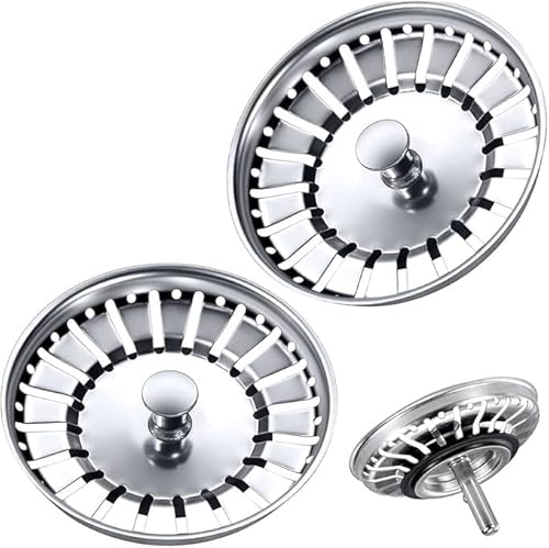 Tomario 2 Pack 84mm Upgraded Kitchen Sink Plug Strainer Coladores de Acero Inoxidable Espesos Tapones de Fregadero de Repuesto para Recoger la Comida, Fregaderos Diámetro del Agujero 84-85mm