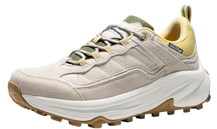 NORTIV 8, vattentäta vandringsskor för kvinnor med fotvalvstöd, utomhus, läder, promenader, vandring, camping, tennis, träning, korsträning, sneakers, wicklow, Brun/vit, 7.5