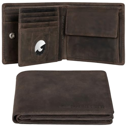 Marc Peter® Florida AirTag Wallet mit Münzfach und RFID-Schutz | AirTag Geldbeutel | Portemonnaie Vintage Kohle Geldbörse