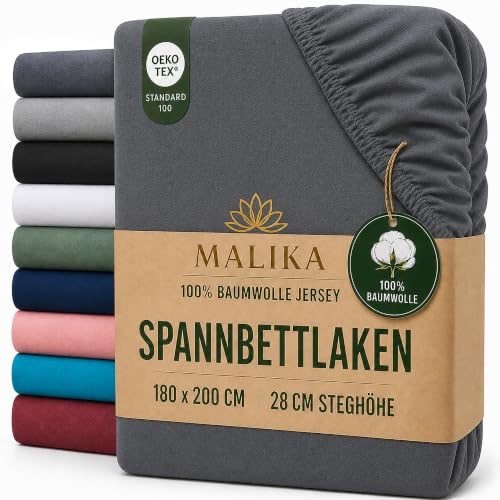 MALIKA® Spannbettlaken 120x200cm Baumwolle Bettlaken Jersey Betttuch Spannbetttuch Laken - Matratzenhöhe bis 28 cm