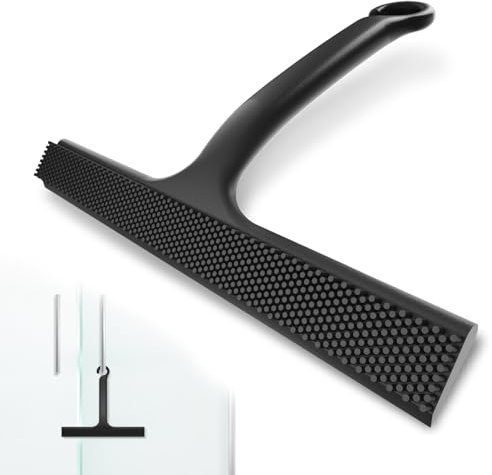 LORESJOY Limpiacristales para Ducha, Baño, Azulejos, Espejos, Ventanas, Rasqueta Limpiacristales de Silicona para Baño, Limpia Cristales para Ducha con Gancho para Colgar(Negro)