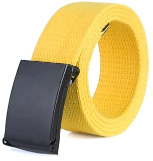 Risdany Einfarbiger Herren-Canvas-Gürtel mit schwarzer Legierungsschnalle für Herren und Damen, Outdoor-Sport-Jeansgürtel,Gelb,145