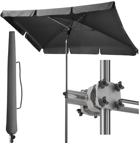 Menz 200 x 125cm Sonnenschirm Balkon - 3-IN-1 Sonnenschutz Balkon SET in Anthrazit, UPF 50+ Sonnenschirm + Sonnenschirmhalter Balkongeländer + Sonnenschirmhülle