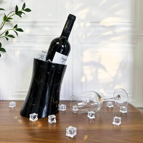 Black Marble Wine Chiller Bucket, Tilted Design, 750ml Bottle Cooler, Kitchen Ware Storage,Vase,for Party, Kitchen, Bar Cart Decor to Chill & Keep Bottles Cold (Black)
